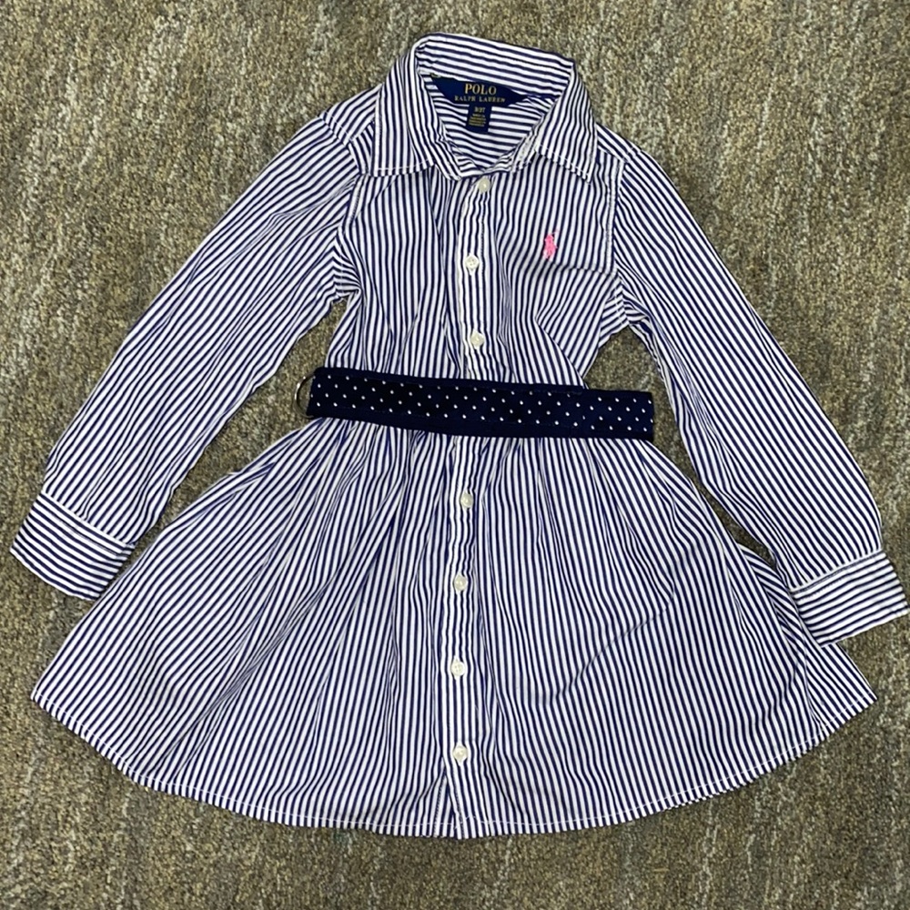 Toddler girl button up dress w/ removable belt and pockets! Size 3T